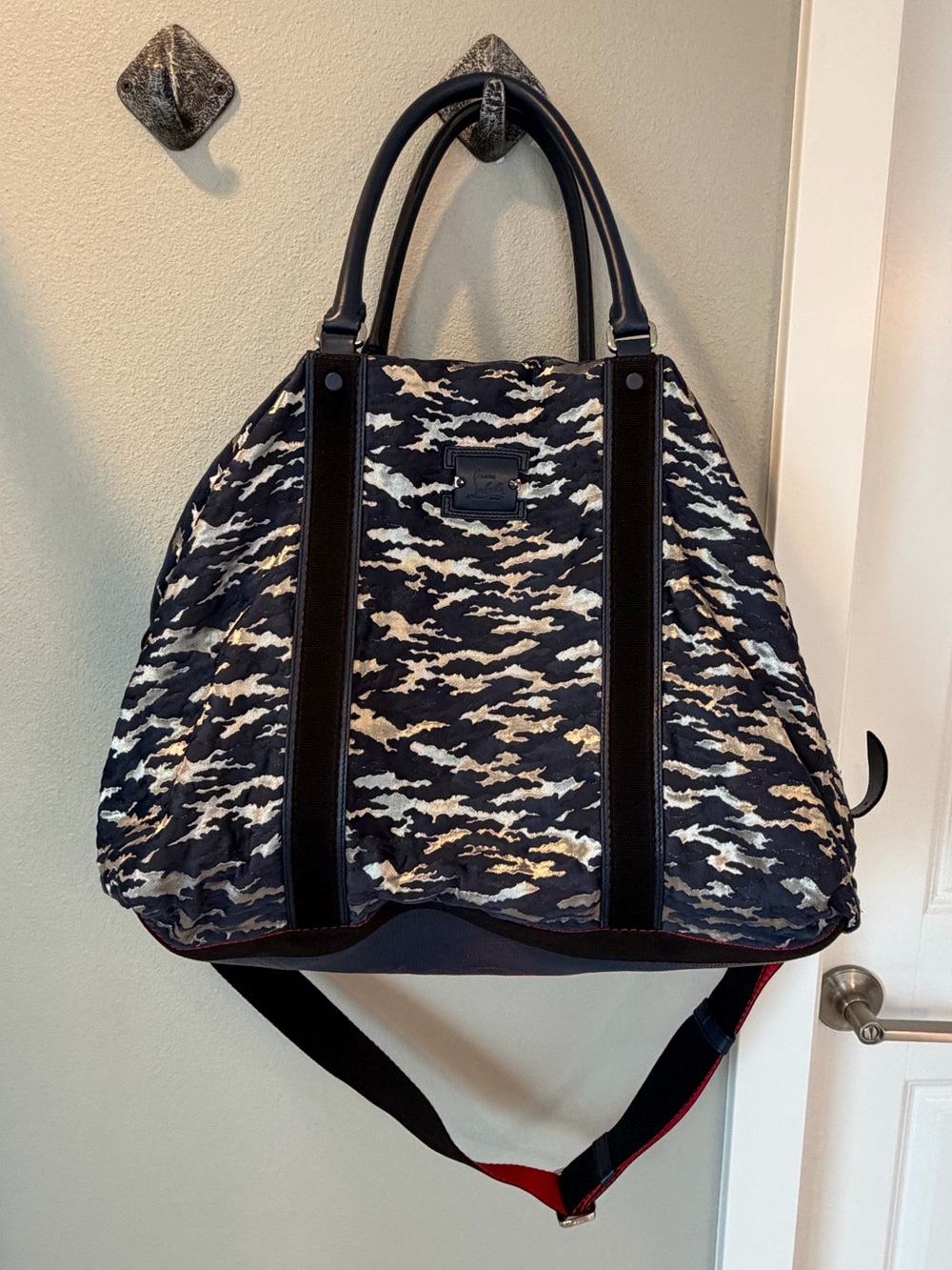 Christian Louboutin Navy Silver Camouflage Weekender Duffle Bag